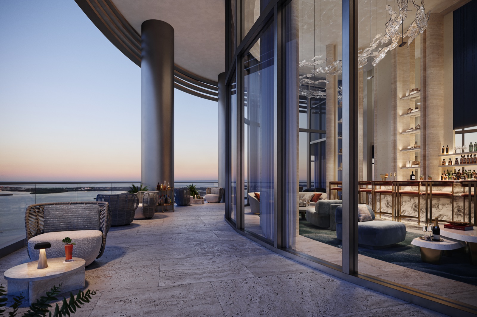 Traditional St. Regis Drawing Room with library balcony.