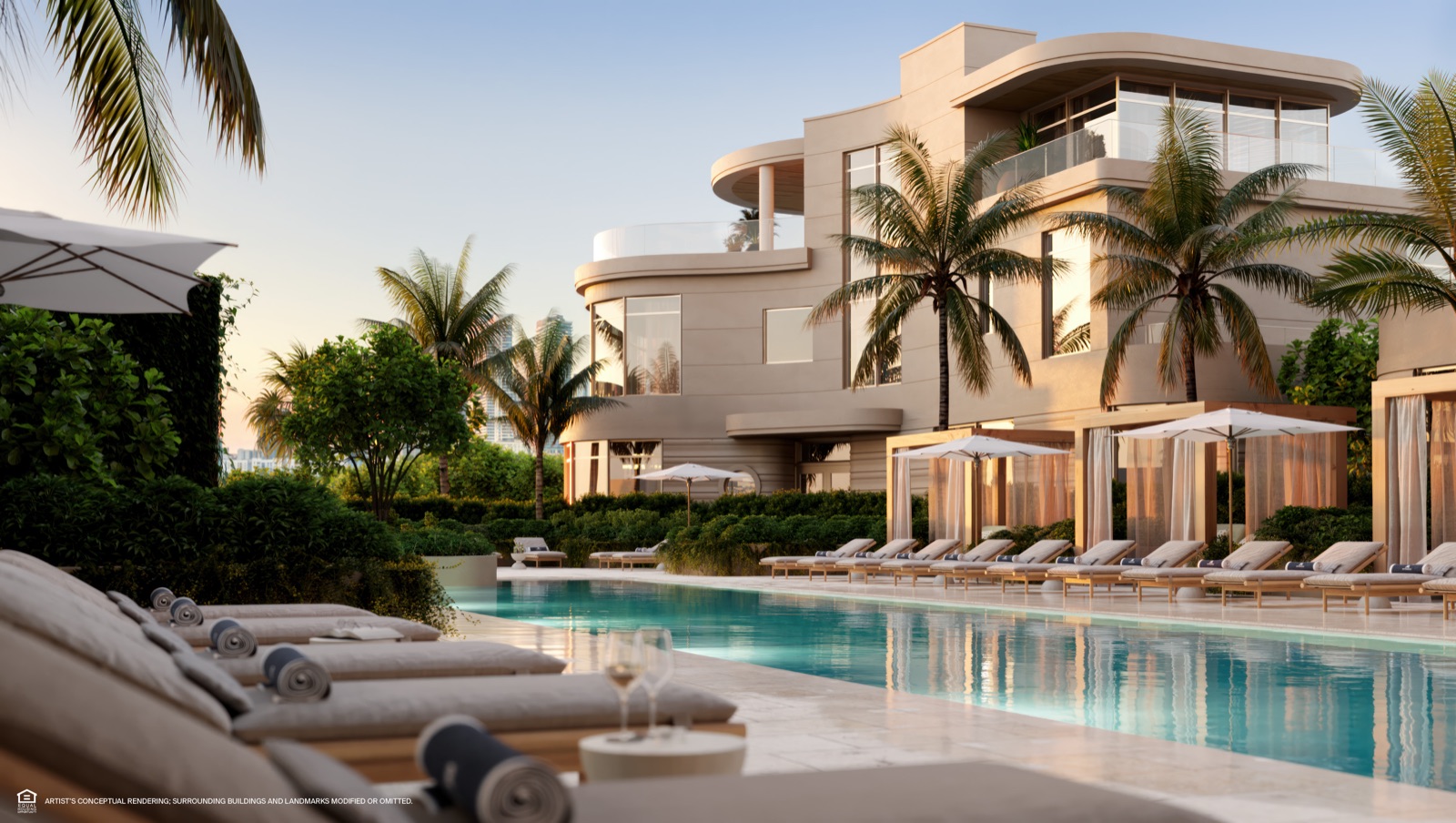 Sunset pool deck on the resort level.