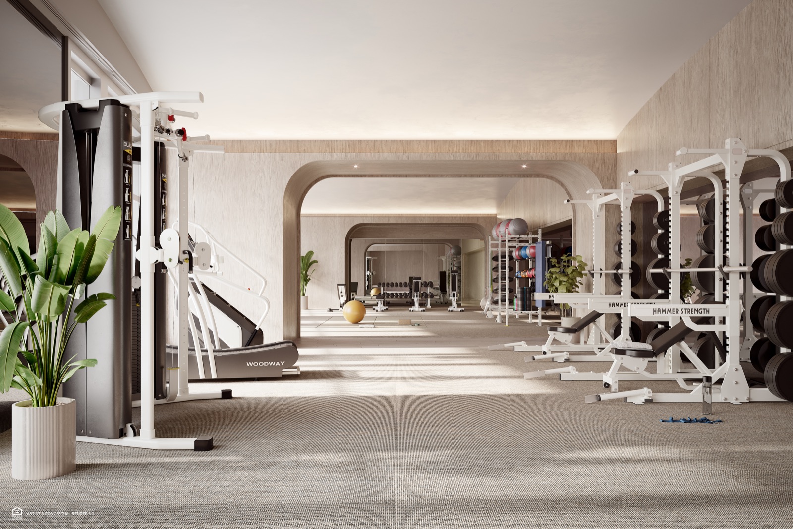 Fully equipped fitness center with bay views.